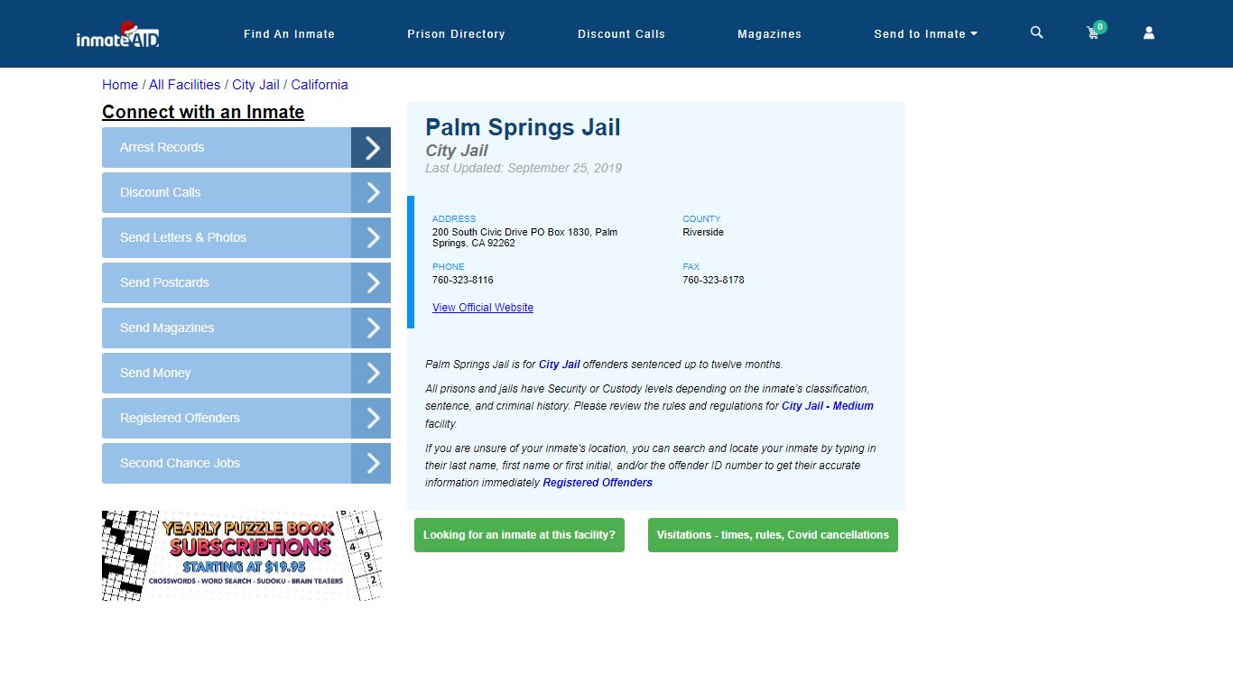 Palm Springs Jail | Inmate Locator