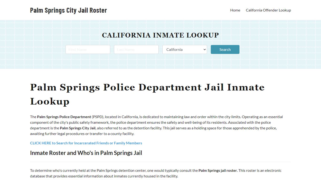 Palm Springs Police Department & City Jail, CA Inmate Roster, Arrests ...