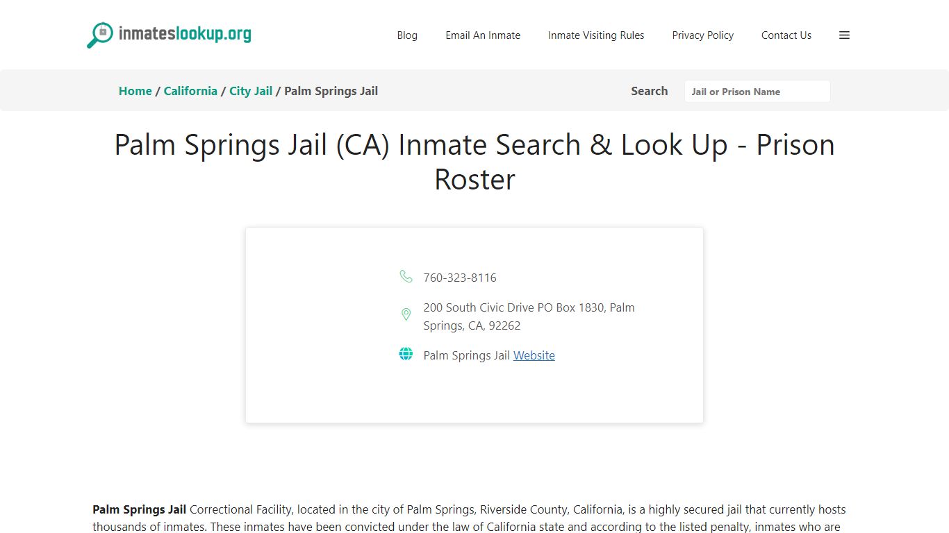 Palm Springs Jail (CA) Inmate Search & Look Up - Prison Roster