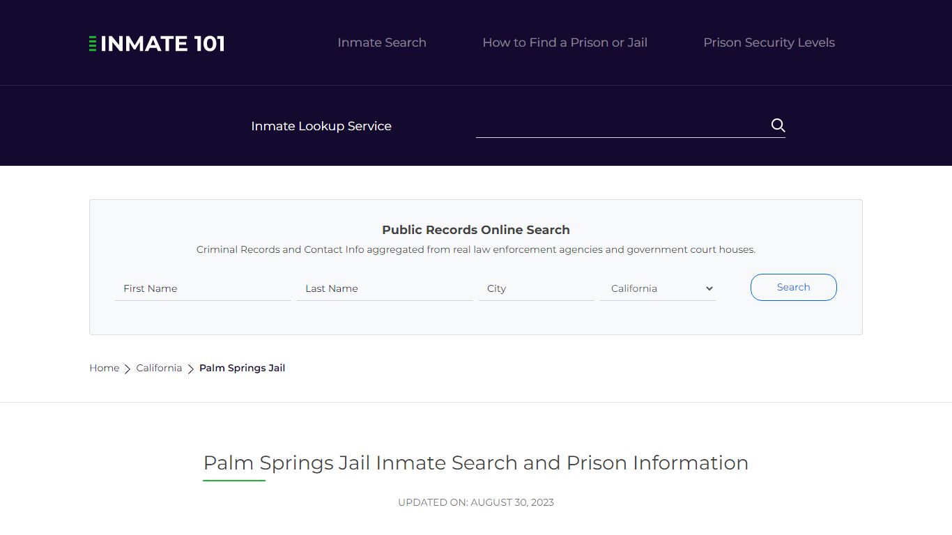 Palm Springs Jail Inmate Search and Prison Information